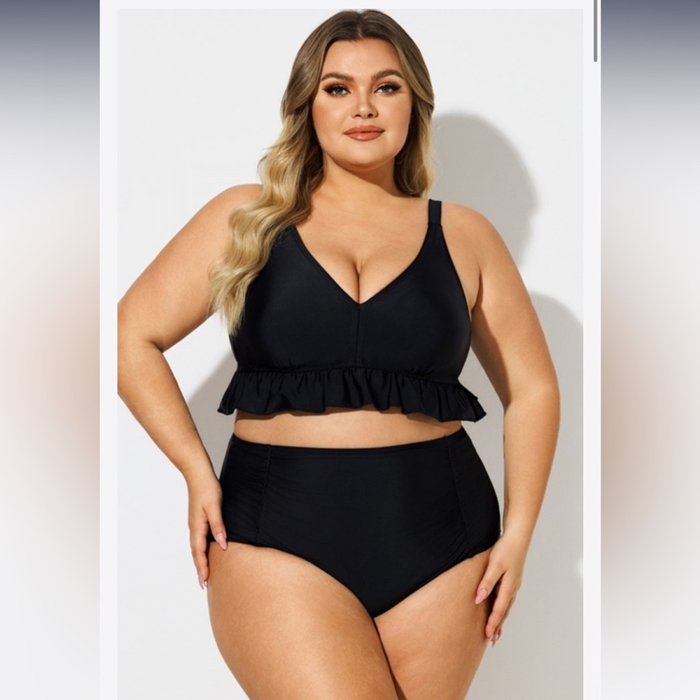 Brand New! Black ruffle bikini. Size XL black bikini. Meet Curve brand bikini